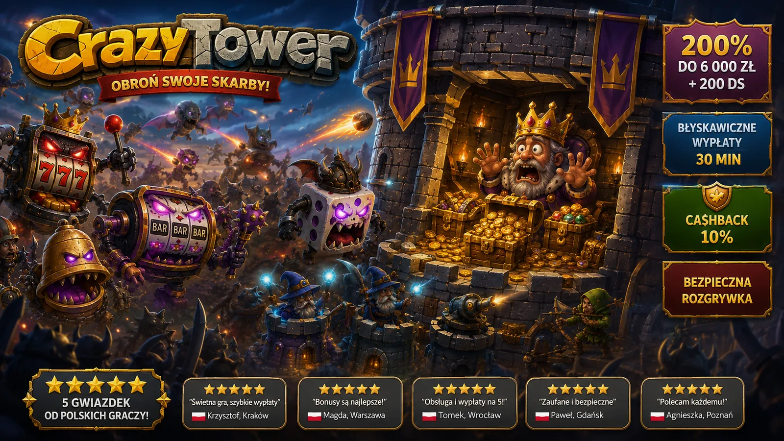 Crazy Tower casino — bonus powitalny i darmowe spiny